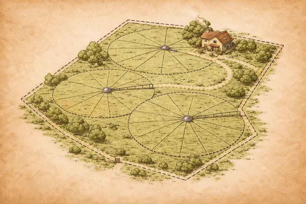 ChatGPT image of a farm with pivots